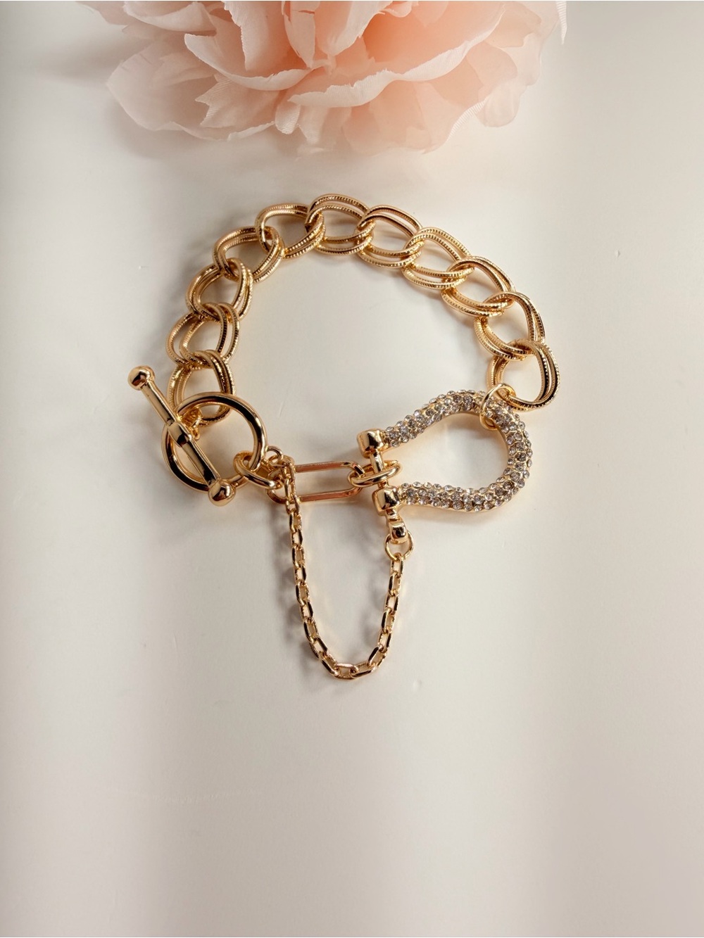 Gold Crystal Horseshoe Link Bracelet by